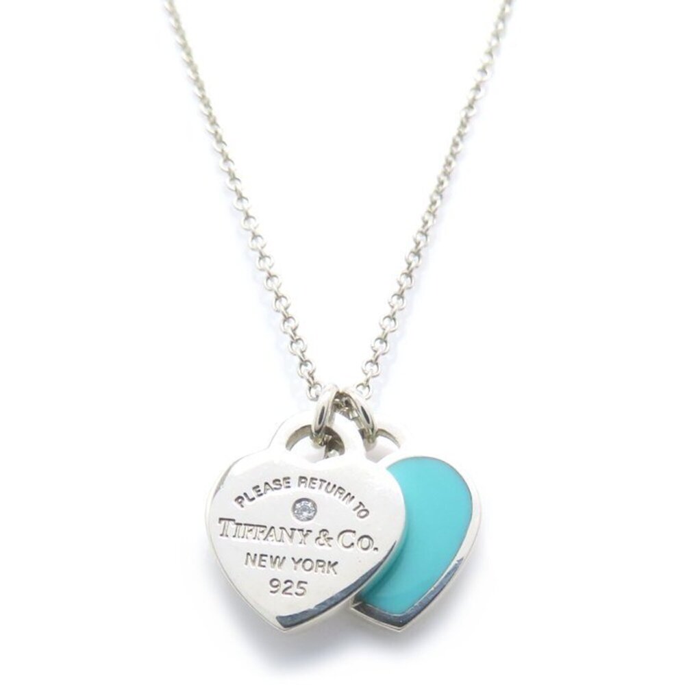 TIFFANY&Co. Return to Mini Double Heart Tag Necklace, 1P Diamond, SV925, Wome...